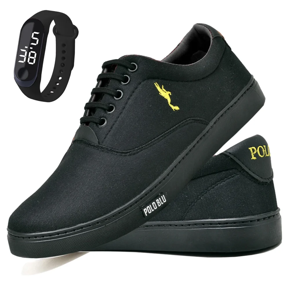 Tenis spaatenis masculino casual cano baixo leve polo blu com relogio digital fazer 37 ao 46 especial